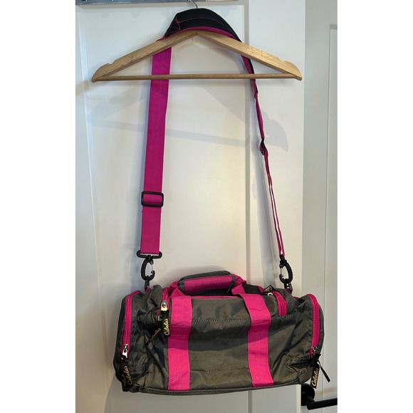 Cabelas Duffel Bag Gray Pink Canvas Travel Gym Fishing Overnight Crossbody Strap - Picture 2 of 5
